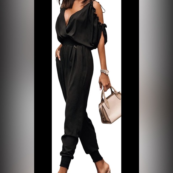 Sexy Elegant Jumpsuit 4 Womens Dressy 1Pc Romper Cold Shoulder Slit Sleek Suit - Picture 15 of 16